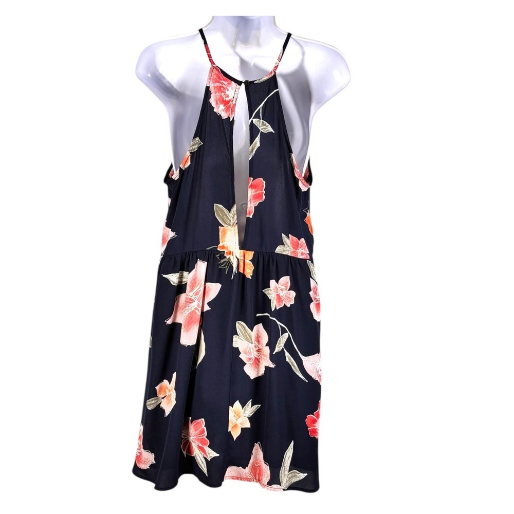 Molly‎ Green Navy Floral Slip Dress Sz M Open Back Georgette Lined Sundress - Picture 3 of 8